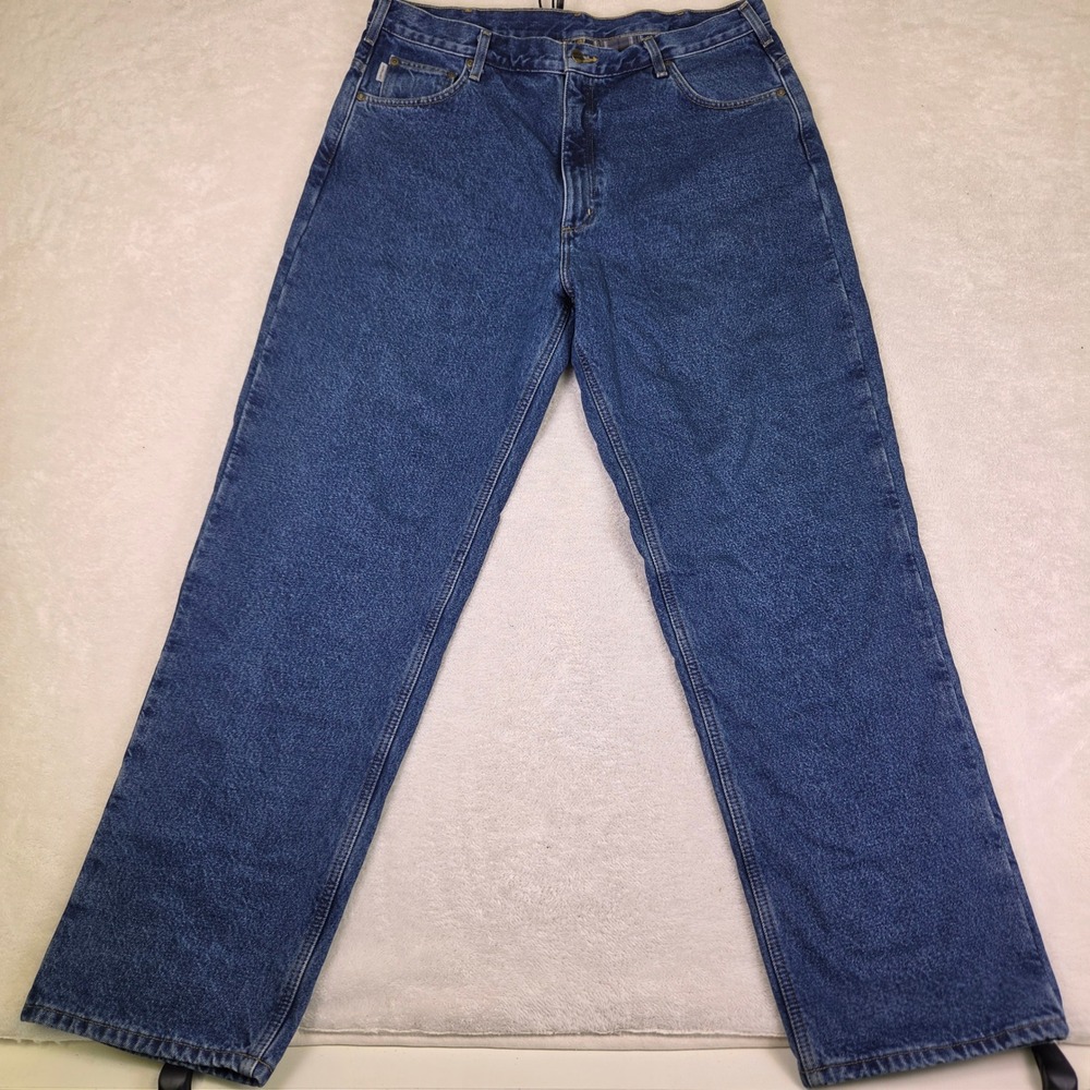 Carhartt Mens Relaxed Fit Tapered Leg Jeans Medium Wash Denim Work Pants Blue
